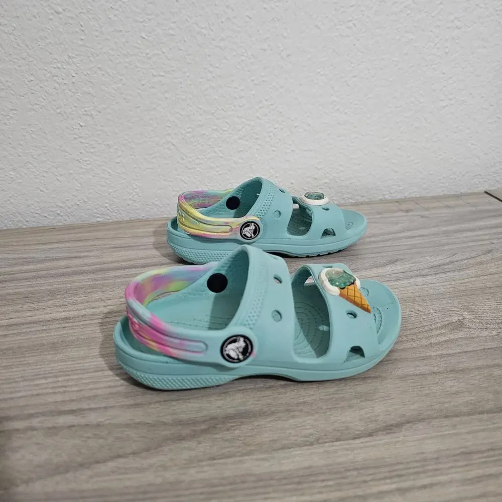 Crocs Ice Cream Embellished Sandels Aqua Blue Kids Girls C9 Summer Pool
